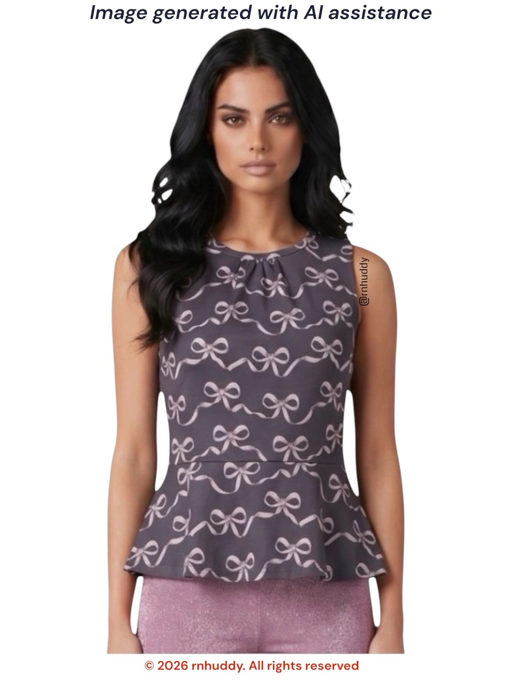 NWT Banana Republic XL sleeveless purple with pink bow print peplum top